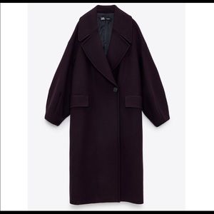 Zara NWT Balloon Sleeve Purple Eggplant Wool Coat